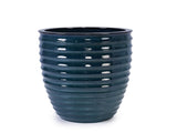 Handmade Deep Green Ceramic Planter, 17 Inch Diameter, 1 Piece, Horizontal Ripples Pattern, for W3273P326363