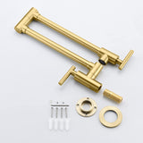 Gold Pot Filler Faucet Wall Mount Kitchen Folding Faucet with Double Joint Swing Arms, Two Handle T3177P277528