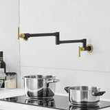 Brass Made Pot Filler, Black & Gold Pot Filler Faucet, Wall Mount Folding Kitchen Sink Pot Filler W1932P186932