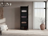 Wardrobe 67" H with Mirror and Vertical Storage Design, Dark Walnut B097P480461
