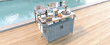 K&K 53.3" Outdoor Kitchen Island with Raised Shelf, Solid Wood Storage Cabinet with Stainless Steel N707P250628G