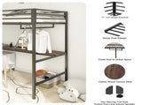 Adam Sturdy Twin Loft Bed Black Cinnamon Wood Desk and Closet Rod for Adult and Kids, Loft Bed B083P154274