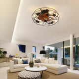 Industrial Style 20 Inch Ceiling Fan With Matte Black 6 Speed Wind E26 Remote Control Reversible DC W882P146308