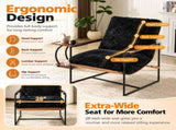 28 Inch Extra Wide Sling Accent Chair, Fully Disassembled, Rubber Wood Armrest, Metal Iron Frame, 12623125