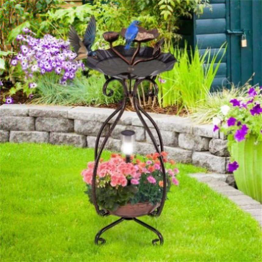 Solar Rustic Bird Bath, Bird Feeder, Planter Sculpture Design, orders Outdoor Decoration