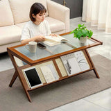 Rattan Coffee Tables for Living Room, Mid Century Modern Coffee Table with Glass Top, Large Boho 88933326