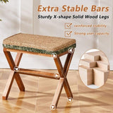Ottoman Footstool Natural Seagrass Footrest Pouf Ottomans with X Wooden Legs Rectangular Hand 34645440