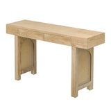 Narrow Console Table with Rattan Accent, Natural Wood Finish Entryway Table with Storage Drawers, 63493797