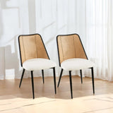 Off White Rattan Dining Chairs Set of 2,Boucle Chairs with Natural Cane Back, Upholstered Dining W1164P218677