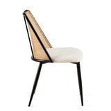 Off White Rattan Dining Chairs Set of 4,Boucle Chairs with Natural Cane Back, Upholstered Dining W1164P218673