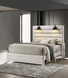 1pc Rustic Style Butcher Block Finish Weathered Cream White Finish King Size Bed w/ Lamp Wooden B011P231373