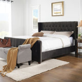 David Tufted Wingback King Bed, Dark Charcoal Grey Velvet B2719P245935