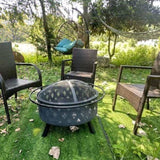Round fire pit with net cover, fire poker, diamond mesh, metal wood burning outdoor fire pit, 59777100