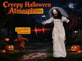 5.7ft Spooky Ghost Bride Animatronic with Withered Rose & Tattered Veil, Life Size Halloween Decor 74836217