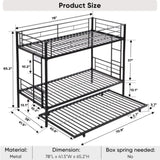 ZNTS Over Twin Bunk Bed Frame with Trundle,Metal Bunkbed with Sturdy Guard Rail and 2 sideLadders for W1916115338