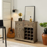 Farmhouse Liquor Cabinet Bar Cabinet with 2 Drawers, Wine Bar Cabinet with Removable Wine Racks W1758P210364