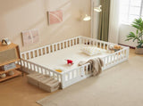 White Full-Size Wooden Toddler Crib Bed with Door & Floorboard Convertible Kids Safety Bed 91517336