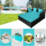 Turquoise Outdoor Rattan Daybed with Upholstered Cushions 76934581