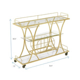 ZNTS Electroplated Glass Bar Cart, With Wine Rack And Glass Holder, For Kitchen, Serving, Hotel Gold 59267450