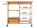 Moveable Kitchen Cart with Stainless Steel Table Top & Three Drawers & Three Baskets Burlywood 38657513