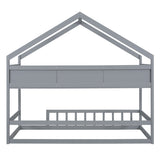 ZNTS Wooden Twin Size House Bed with Storage Shelf,Kids Bed with Fence and Roof, Gray WF323094AAE