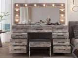 9-Drawer Table Set with 12 Tri-Color Light Bulbs and Power Strip Glass-Topped Particleboard 83721046