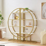 4 Tiers Home Office Open Bookshelf, Round Shape, Different Placement Ways, MDF Board, Gold Metal WF300940AAK