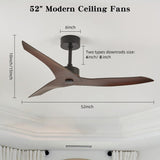 52" Outdoor Ceiling Fan Without Light with Remote Control ,3 ABS Blades Farmhouse Ceiling Fan W2352P204464