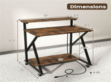 Rustic Brown Rolling Computer Desk with Power Strip 32" Mobile Office Desk with Monitor Stand 76025218