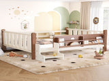 Full Size Floor Bed with Storage Bookcases, Solid Wood Kids Floor Bed with Cute Stairs and W1580P390220