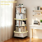5 Tier Rotating Bookshelf, 360&deg Display Round Spinning Bookshelf with Wheels and Drawer, W3204P309488