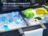 104 Quart Outdoor Cooler Cart, Large Capacity Rolling Ice Chest with Bottle Opener, Storage Shelves 01732367