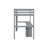 Twin Loft Wood Bed with Under-bed, Built-in Desk, a Storage Cabinet of 2 Drawers, Guardrails, W504P193786