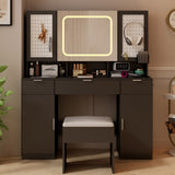 Large Vanity Table Set with LED Lighted Mirror and 2 DIY Pegboards, 5 Hooks, Vanity Desk with 06257770