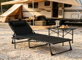 Black Outdoor Folding Chaise Lounge Chair 5-Level Adjustable Tanning Chair, with Side Table, 78504675