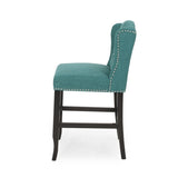 Vienna Contemporary Fabric Tufted Wingback 27 Inch Counter Stools, Set of 2, Teal and Dark Brown 64855.00T