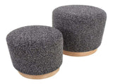 Contemporary Nesting Ottoman Set in Natural Wood and Black Fabric B202P223738