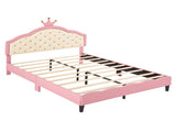 Full Size Lovely Crown Fantasy PU Leather Princess Bed with Tufted Headboard, PinkCream 47837791