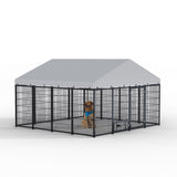 Large Dog Kennel Outdoor Pet Pens Dogs Run Enclosure Animal Hutch Metal Coop Fence with Roof Cover. W1820P318708