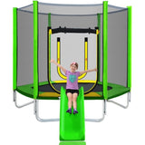 ZNTS 7FT Trampoline for Kids with Safety Enclosure Net, Slide and Ladder, Easy Assembly Round Outdoor 58410143