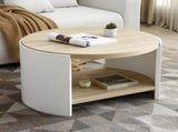 Round Coffee Table,31" Coffee Table for Living Room,2-Tier Rustic Wood Desktop with Storage Shelf W1117P224566