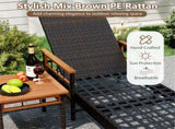 Outdoor Chaise Lounge with Side Table, 79" Mix Brown PE Rattan Recliner 4-Gear Backrest 400LBS 95390415