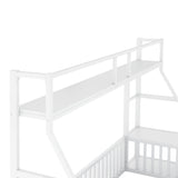 Full Size Floor Bed Frame with Safety Fence, Metal Floor Bed with Desk and Storage Shelves, W1580P240069