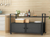 Outdoor Bar Cart Table, Large Wicker Island Rolling Cart, Wheeled Buffet Serving Cart with Glass Top 27563014