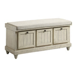 ZNTS 1pc Durable Storage Bench White Finish Foam Cushioned Seat Beige Upholstery Flip-Top Seat Solid Wood B011P170009