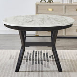 Mella Round Wood Dining Table with Shelf, 48" Faux Marble Top, Dark Espresso Finish T2574P246578