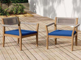Braided Acacia Wood Outdoor Dining Chairs Set of 2 Teak Look with Beige Rope & Navy Cushions, N770P286668N