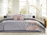 Printed Cotton Sateen Comforter Set Grey/Peach Twin/Twin XL B03597153