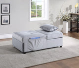 Modern Lift Top Storage Bench with Pull-out Bed 1pc Gray Velvet Tufted Solid Wood Furniture B011P170005