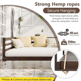 TOPMAX Country Patio Wooden Twin Size Swing Daybed Porch Swing Frame with 4pcs 96-inch Hemp Ropes N717P265856D